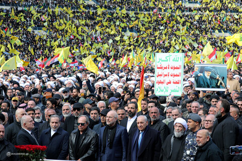 تصاویر/ مراسم تشییع مجاهد کبیر شهید سیدحسن نصرالله و شهید سیدهاشم صفی‌الدین