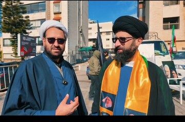 فیلم | گزارشی از فعالیت‌های طلاب و روحانیون در مراسم تشییع سید شهدای مقاومت در بیروت