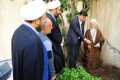 تصاویر / کاشت نهال توسط آیت الله العظمی جوادی آملی در هفته درختکاری