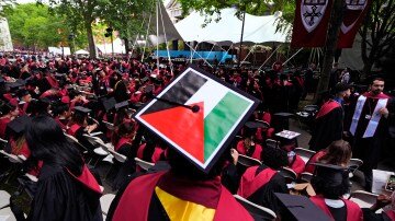 Palestine flags raised during Harvard graduation