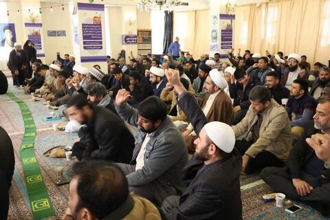 تصاویر/ اجتماع طلاب جهان اسلام در حمایت از مردم غزه جامعه المصطفی العالمیه خراسان