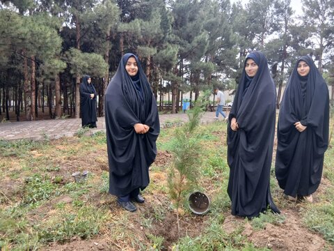 تصاویر/پویش درختکاری به مناسبت دهه کرامت در مدرسه علمیه الهیه ساوه