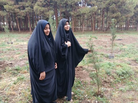 تصاویر/پویش درختکاری به مناسبت دهه کرامت در مدرسه علمیه الهیه ساوه