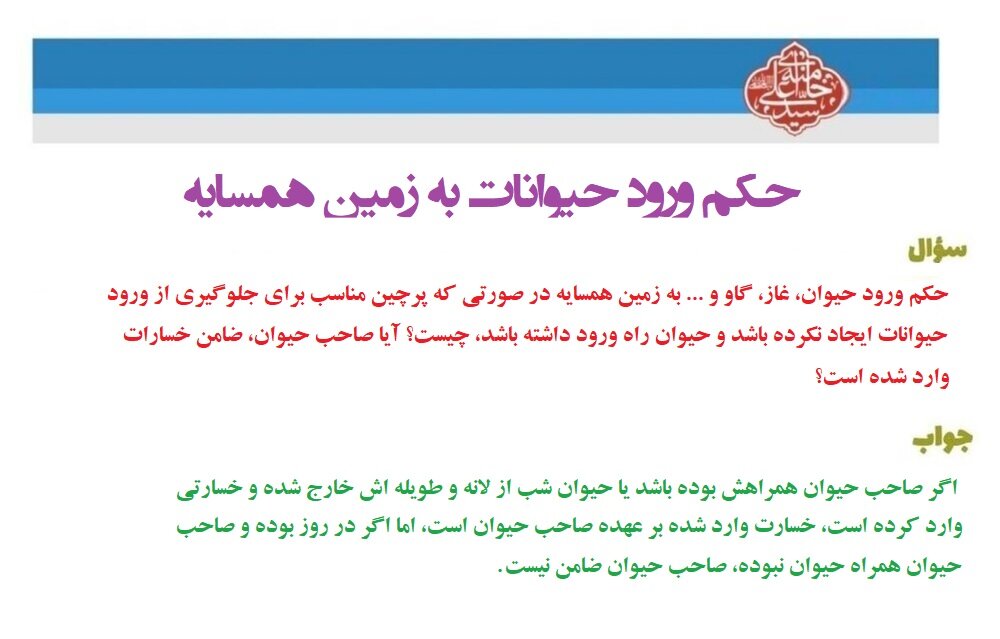 احکام شرعی | حکم ورود حیوانات به زمین همسایه