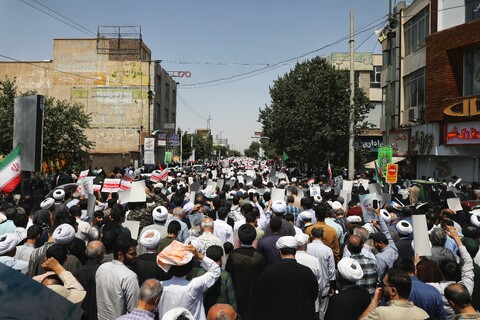 تصاویر/ راهپیمایی اعلام انزجار از رژیم کودک‌کش صهیونیستی از مصلای قدس به سمت حرم حضرت معصومه(س)