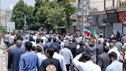 تصاویر راهپیمایی حماسی نمازگزاران کوهدشت در محکومیت تهاجم جنایتکارانه رژیم صهیونیستی به کشورمان