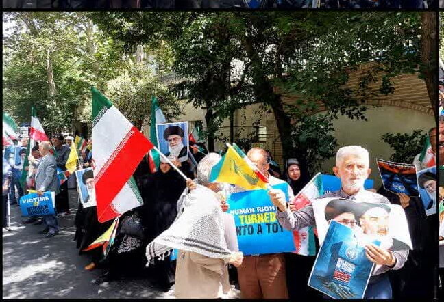 اعتراض خانواده‌ شهدا در محکومیت تجاوز رژیم صهیونیستی مقابل دفتر سازمان ملل متحد در تهران