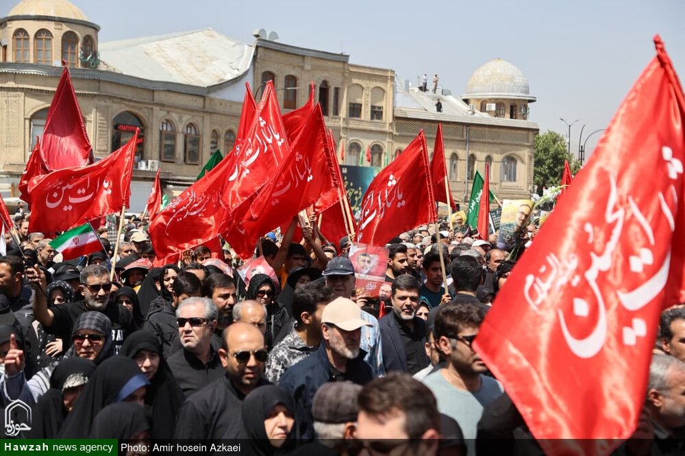 پرچم‌های انتقام در بدرقه شهید شادمانی به اهتزاز درآمدند