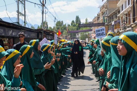 کارگل میں حضرت قاسمؑ کی یاد میں روزِ جواناں کا جلوس؛ فلسطین کے مظلوم بچوں سے اظہار یکجہتی اور ایران کی حمایت