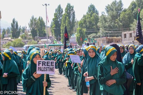 کارگل میں حضرت قاسمؑ کی یاد میں روزِ جواناں کا جلوس؛ فلسطین کے مظلوم بچوں سے اظہار یکجہتی اور ایران کی حمایت