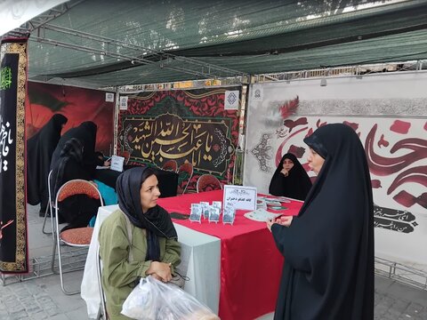 تصاویر/فعالیت طلاب مدرسه علمیه فاطمه الزهرا اراک در غرفه محرم در پیاده راه امیر کبیر