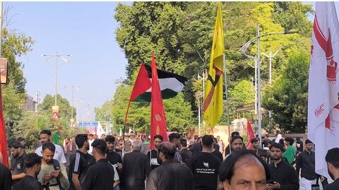 سرینگر میں آٹھویں محرم کا عظیم جلوس عزا: کشمیر بھر سے عزاداروں کی شرکت، فلسطین سے یکجہتی اور رہبرِ انقلاب سے وابستگی کا والہانہ اظہار