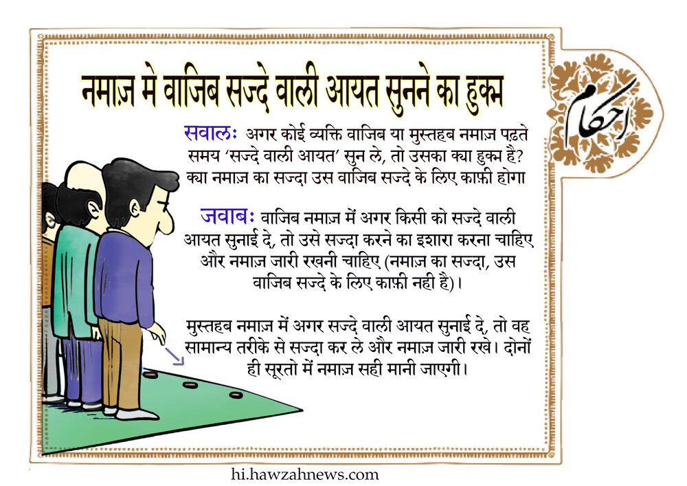शरई अहकाम । नमाज़ मे वाजिब सज्दे वाली आयत सुनने का हुक्म