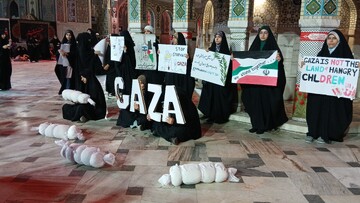 تصاویر/ تجمع پرشور دانشجویان مشهدی در حمایت از غزه در صحن قدس حرم مطهر رضوی