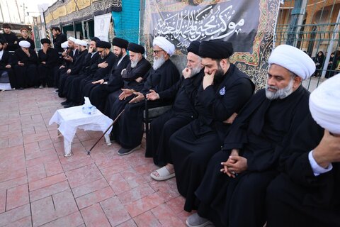 آیت الله العظمی بشیر نجفی در پیاده‌روی به سوی کربلای معلی در میان زائران امام حسین (ع)