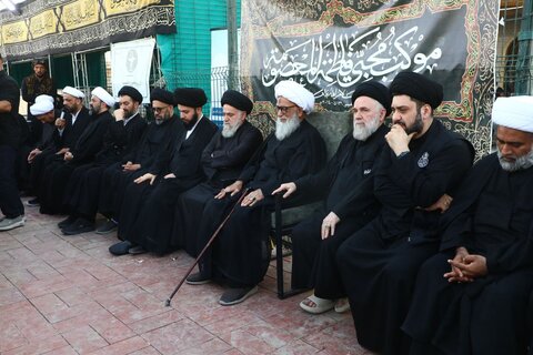 آیت الله العظمی بشیر نجفی در پیاده‌روی به سوی کربلای معلی در میان زائران امام حسین (ع)