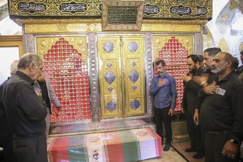 تصاویر| آیین تشییع پیکر شهید حاج منصور لطفی در حرم مطهر سیدعلاالدین حسین(ع) برگزار شد