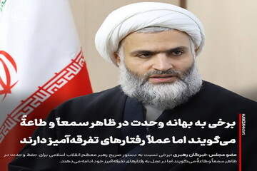 عکس نوشت| برخی به بهانه وحدت در ظاهر سمعاً و طاعةً می‌گویند اما عملاً رفتارهای تفرقه‌آمیز دارند