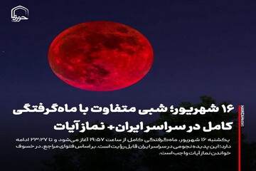 عکس نوشت| ۱۶ شهریور؛ شبی متفاوت با ماه‌گرفتگی کامل در سراسر ایران + نماز آیات