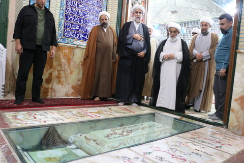 تصاویر/ استقبال مسئولان حوزوی استان سمنان از آیت الله شب زنده دار و ادای احترام به مقام شامخ شهدا در گلزار شهدای امامزاده یحیی(ع)