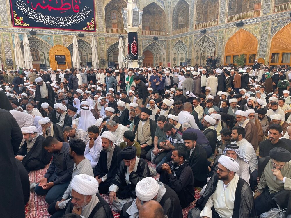 مراسم تشييع عقيلة السيد السيستاني في العتبة العلوية (صور وفيديو)