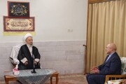 ایرانی پارلیمنٹ کے اسپیکر کی آیت اللہ العظمی مکارم شیرازی سے ملاقات / مرجع کی جانب سے عوام کی معیشت پر توجہ دینے پر تاکید
