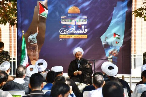 تصاویر/ تجمع حوزویان شهرستان خوی بمناسبت سالروز عملیات طوفان الاقصی