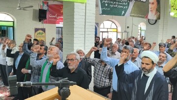 تصاویر/ انزجار نمازگزاران بخش گاریزات-کهدوئیه از جنایت‌های ضد انسانی رژیم جعلی صهیونیستی