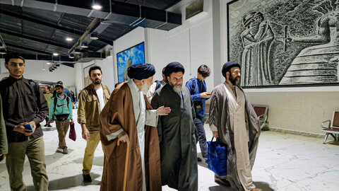 تصاویر/زیارت طلاب خادم مواکب حسینی همدان از حرم مطهر امام علی (ع) پس از عبور از مرز مهران