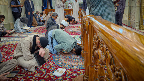 تصاویر/زیارت طلاب خادم مواکب حسینی همدان از حرم مطهر امام علی (ع) پس از عبور از مرز مهران