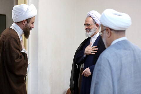 تصاویر/ دیدار حجت الاسلام مهدوی دانا روحانی مضروب در امامزاده یحیی با آیت الله اعرافی