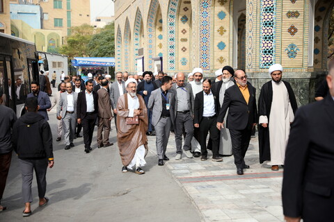 تصاویر/زیارت آستان مقدس امام رضا (ع) و بازدید میهمانان کنگره بین المللی میرزایی نائینی از مدرسه علمیه دو درب در حرم مطهر رضوی