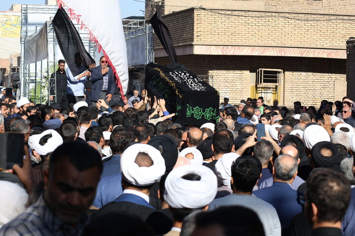 آیین تشییع و تدفین مؤسس مدرسه علمیه امام جعفرصادق(ع) در اهواز