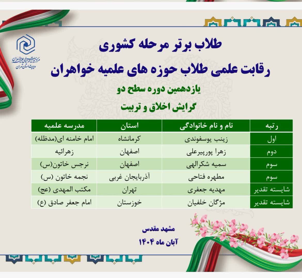 درخشش بانوی طلبه تکابی در المپیاد علمی کشوری