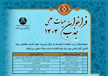 فراخوان جذب هیأت علمی پژوهشکده زن و خانواده سال ۱۴۰۴