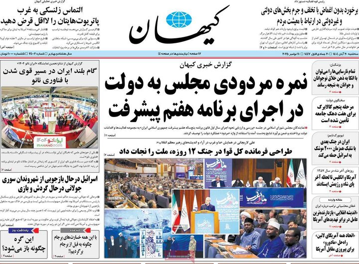 صفحه اول روزنامه‌های سه شنبه 20 آبان ماه
