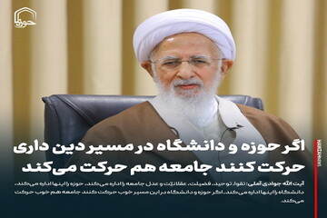 عکس نوشت| اگر حوزه و دانشگاه در مسیر دین داری حرکت کنند جامعه هم حرکت می‌کند