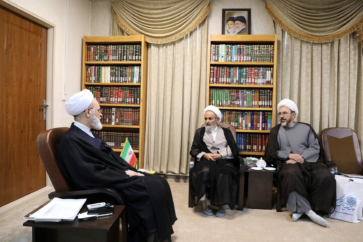 دیدار رئیس موسسه موضوع‌ شناسی احکام فقهی با آیت الله اعرافی
