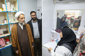 تصاویر / بازدید  امام جمعه قزوین از بیمارستان سیار ۹۹ تختخوابی بنیاد برکت در مهرگان
