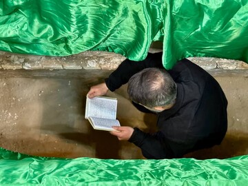 فیلم/ مراسم تشییع خادم اهل‌بیت(ع) و پدر شهید در امامزاده صالح(ع)