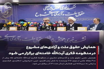 عکس نوشت| همایش حقوق ملت و آزادی‌های مشروع در منظومه فکری حضرت آیت‌الله خامنه‌ای برگزار می شود