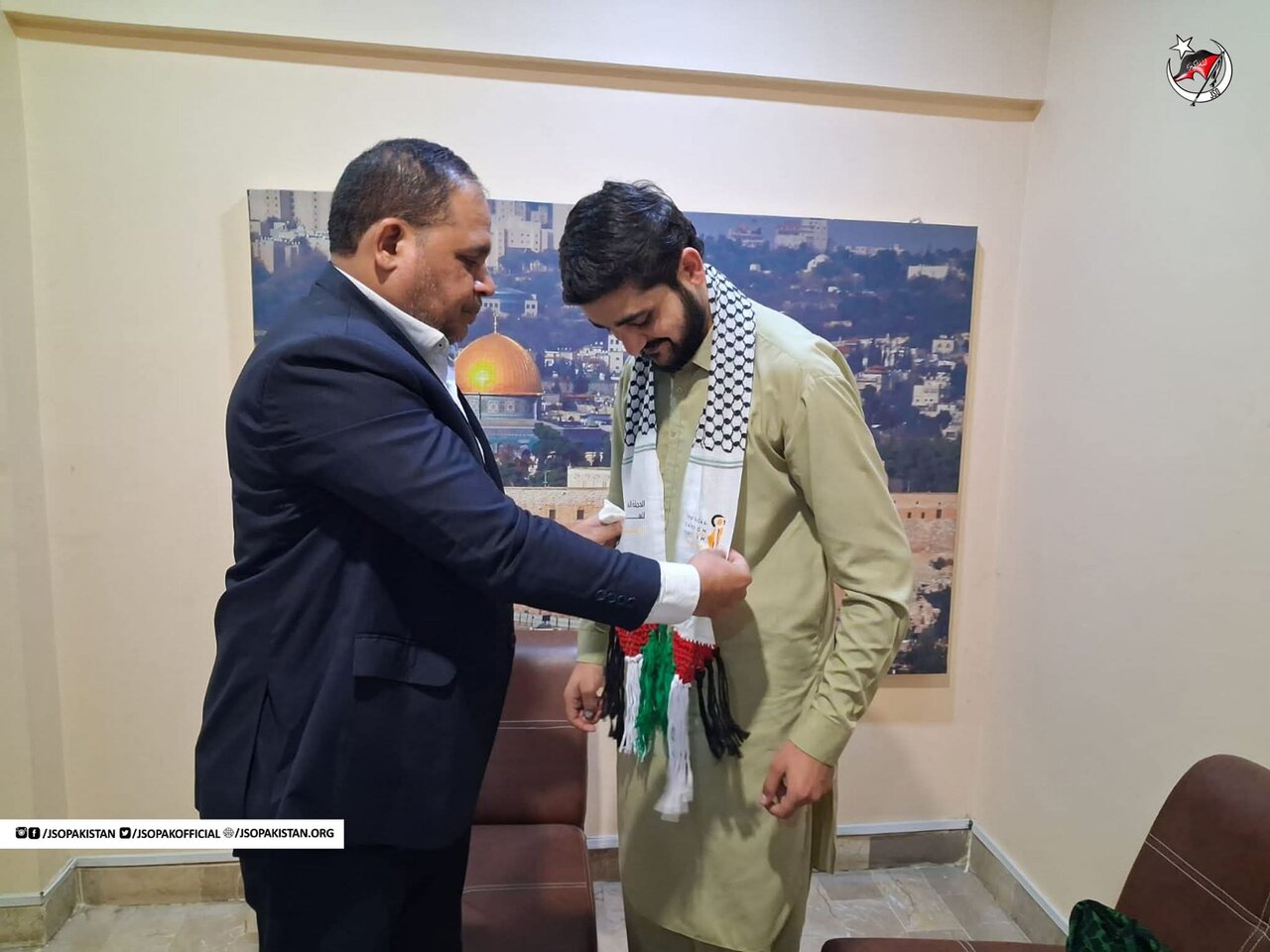 جے ایس او کے مرکزی صدر کی فلسطین فاؤنڈیشن کے سیکرٹری جنرل سے ملاقات؛ فلسطین کاز کے لیے مشترکہ حکمت عملی پر اتفاق