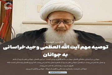 عکس نوشت| توصیه مهم آیت الله العظمی وحیدخراسانی به جوانان