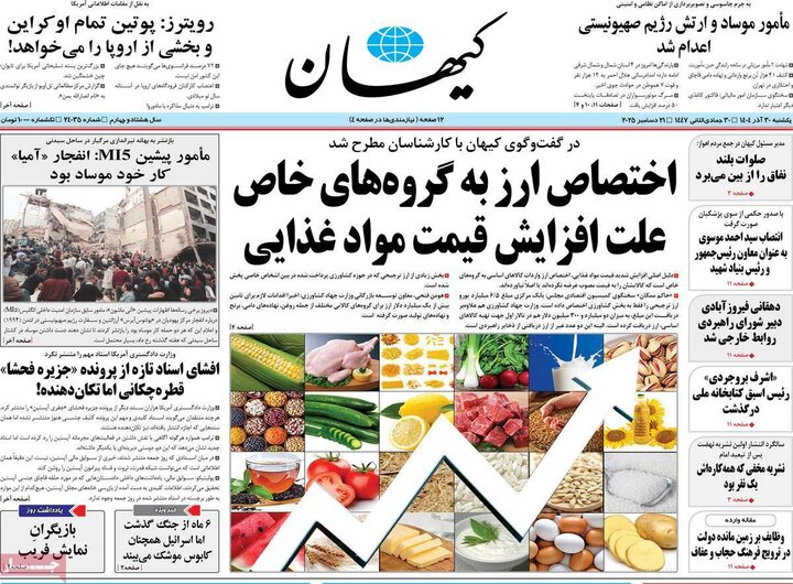 صفحه اول روزنامه‌های یکشنبه 30 آذر ماه