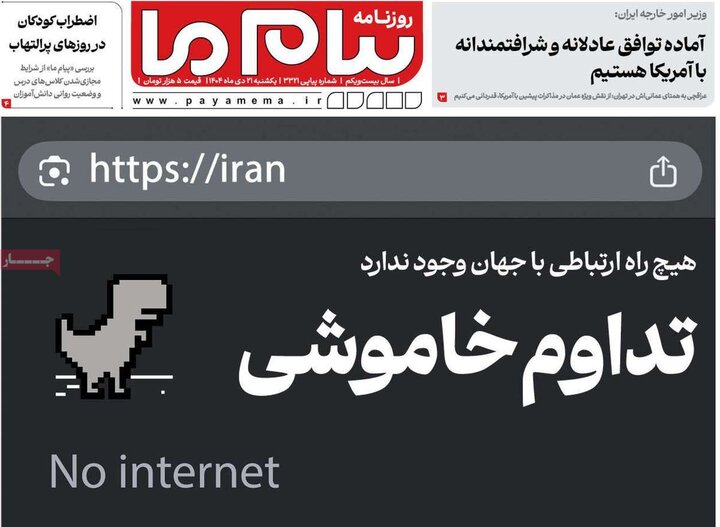صفحه اول  روزنامه‌های یکشنبه 21 دی ماه