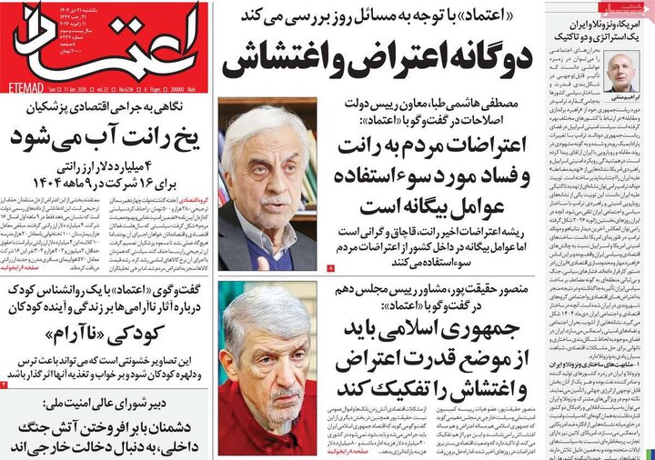 صفحه اول  روزنامه‌های یکشنبه 21 دی ماه