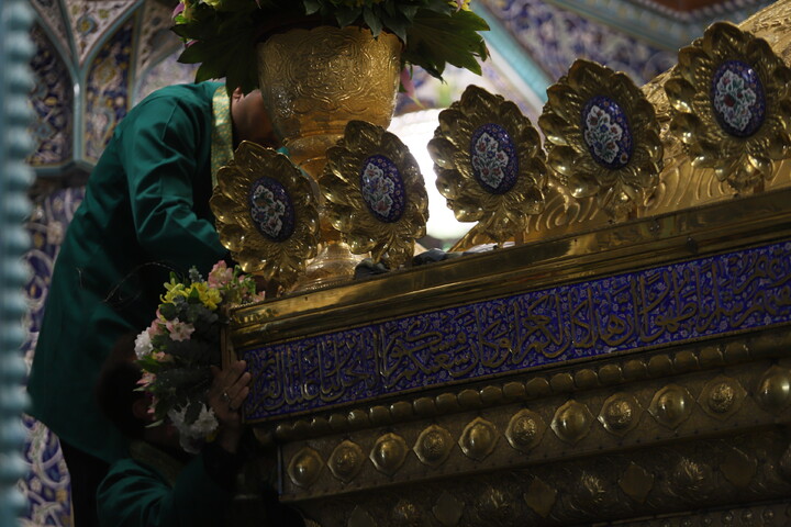 گل آرایی ضریح حرم حضرت معصومه(س) به مناسبت عید مبعث
