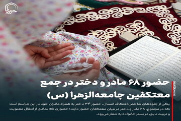 عکس نوشت| حضور ۶۸ مادر و دختر در جمع معتکفین جامعه‌الزهرا (س)