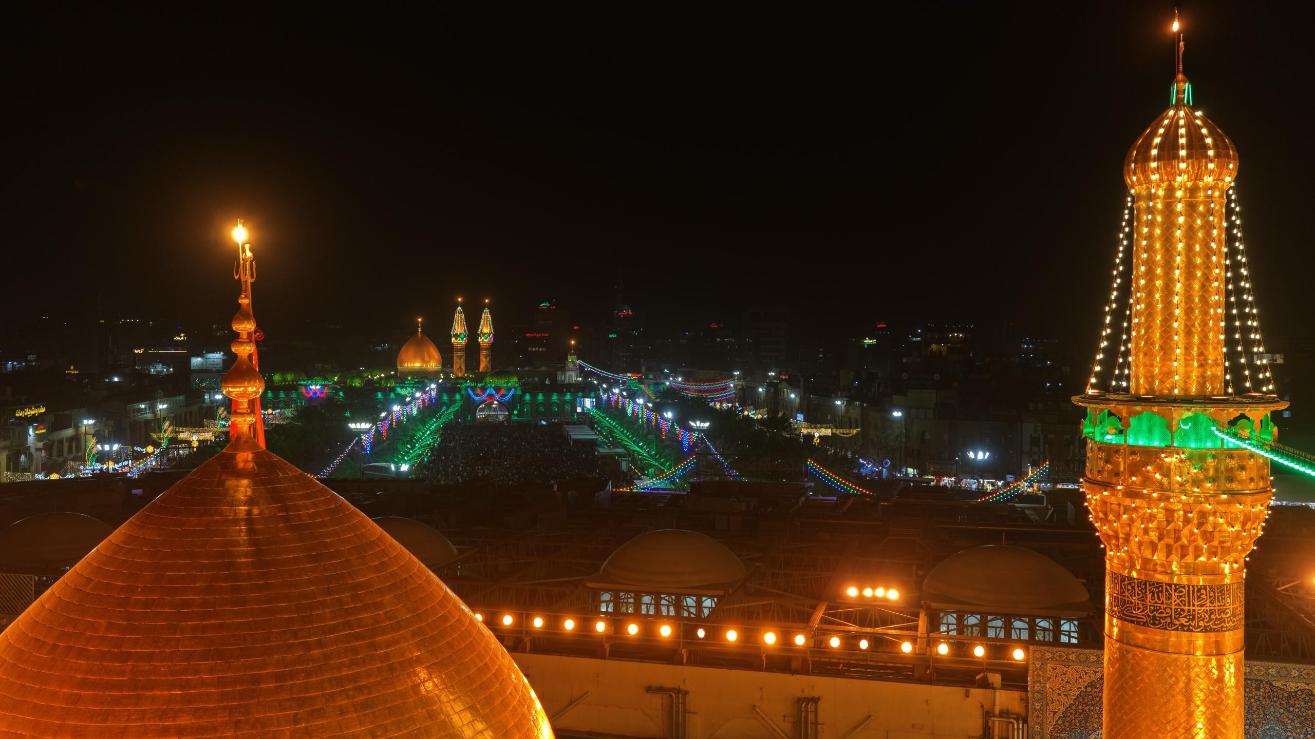 صور من الجوّ.. أجواء بين الحرمين في كربلاء المقدسة ليلة النصف من شعبان