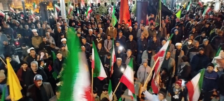 تصاویر / حضور حماسی بهاری ها در محکومیت حملات آمریکایی صهیونیستی